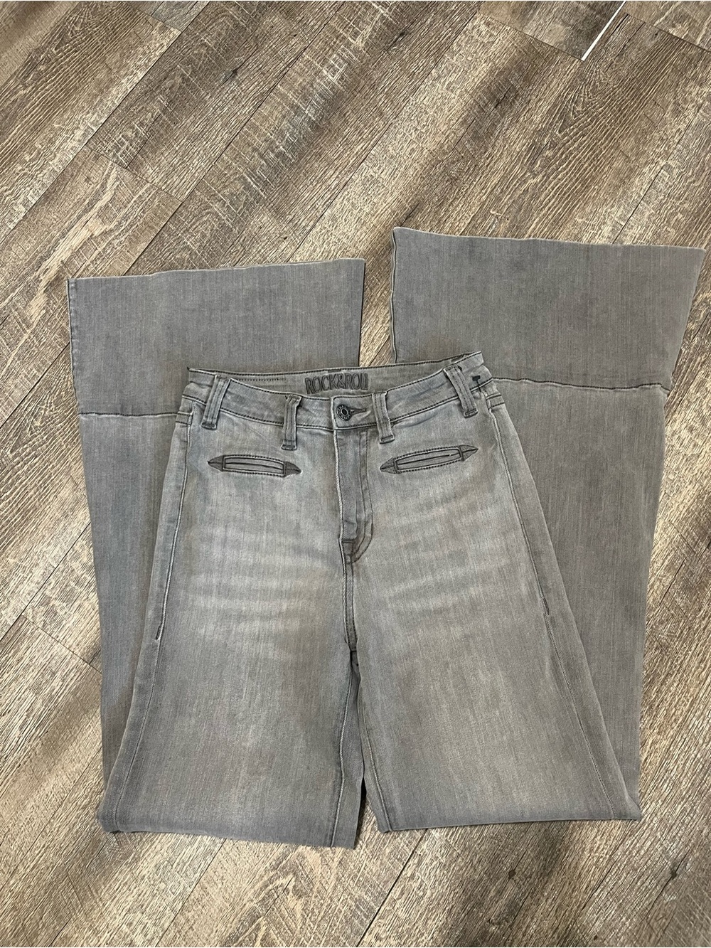 Rock & Roll Cowgirl Gray Wide-Leg Flare Jeans